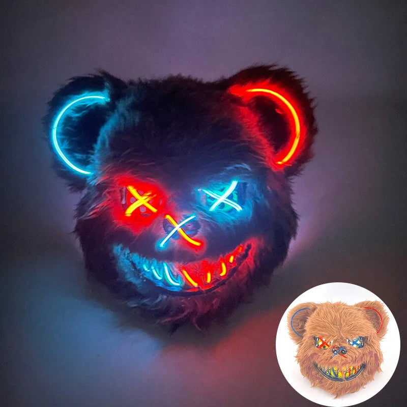 Scary Neon Light Mask – Killer Bear LED Cosplay for Halloween