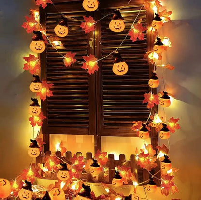LED Pumpkin & Maple Leaf Garland – Autumn Fairy String Lights for Parties, Weddings & Seasonal Décor