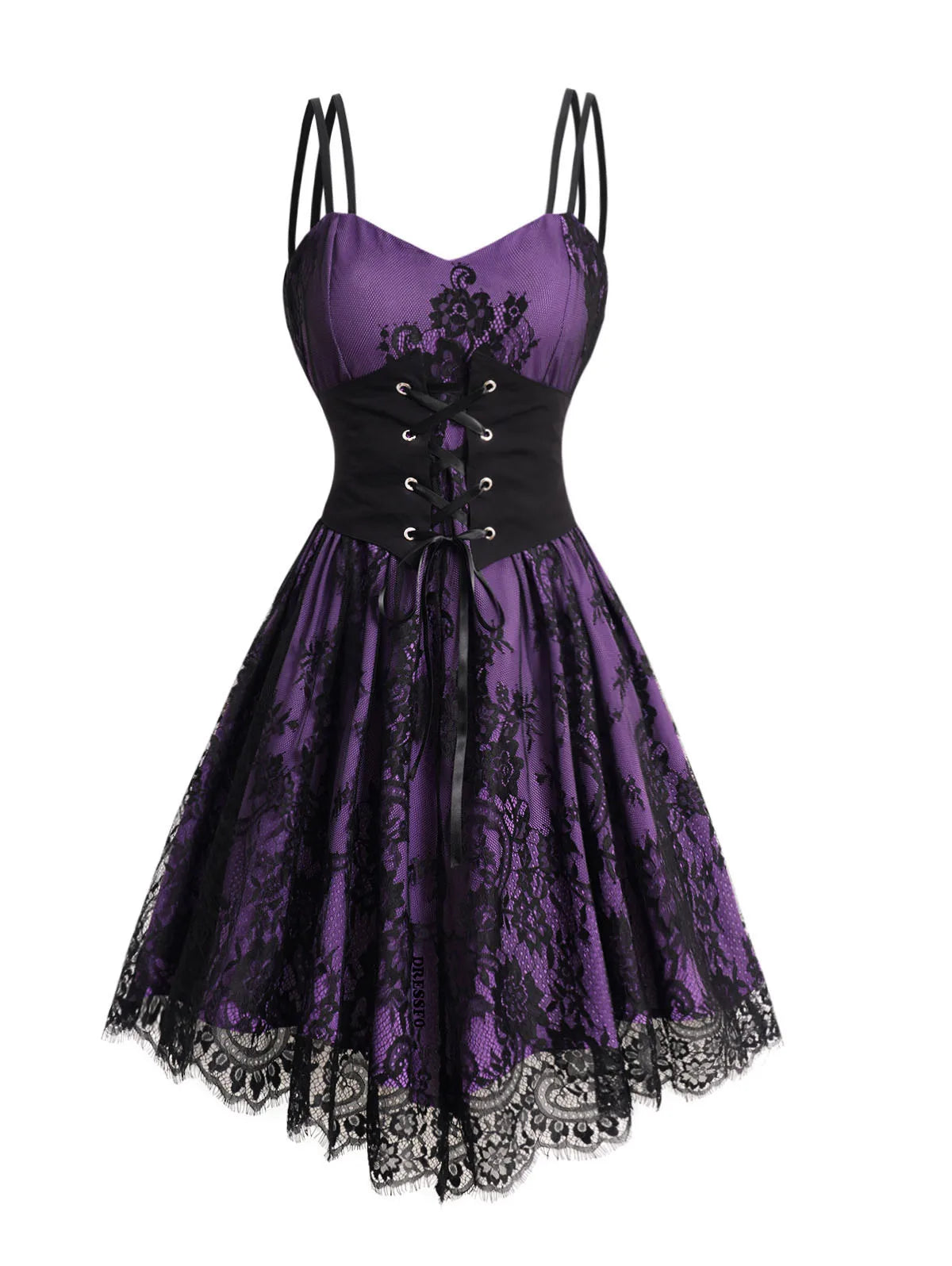 Gothic Floral Lace Corset Cami Dress – Women’s Vintage Mesh Overlay 2025 Fashion