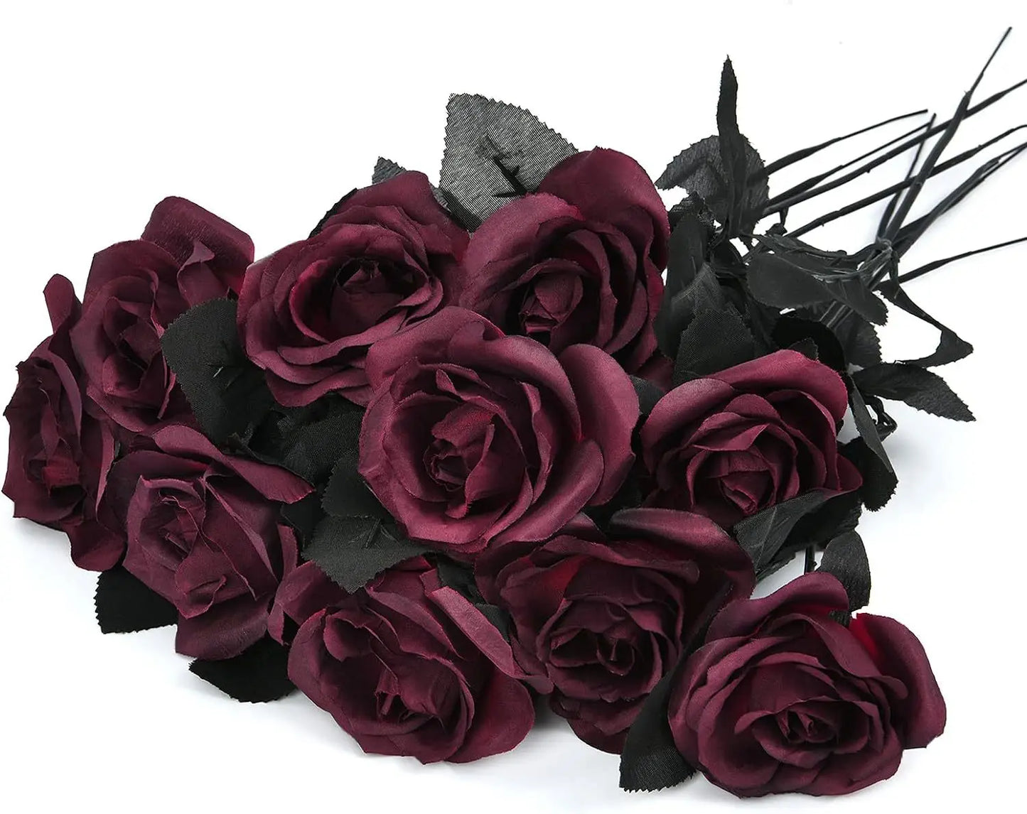Halloween Black & Burgundy Dahlia Artificial Flowers – Creepy Chic Branch Arrangement for Home & Events