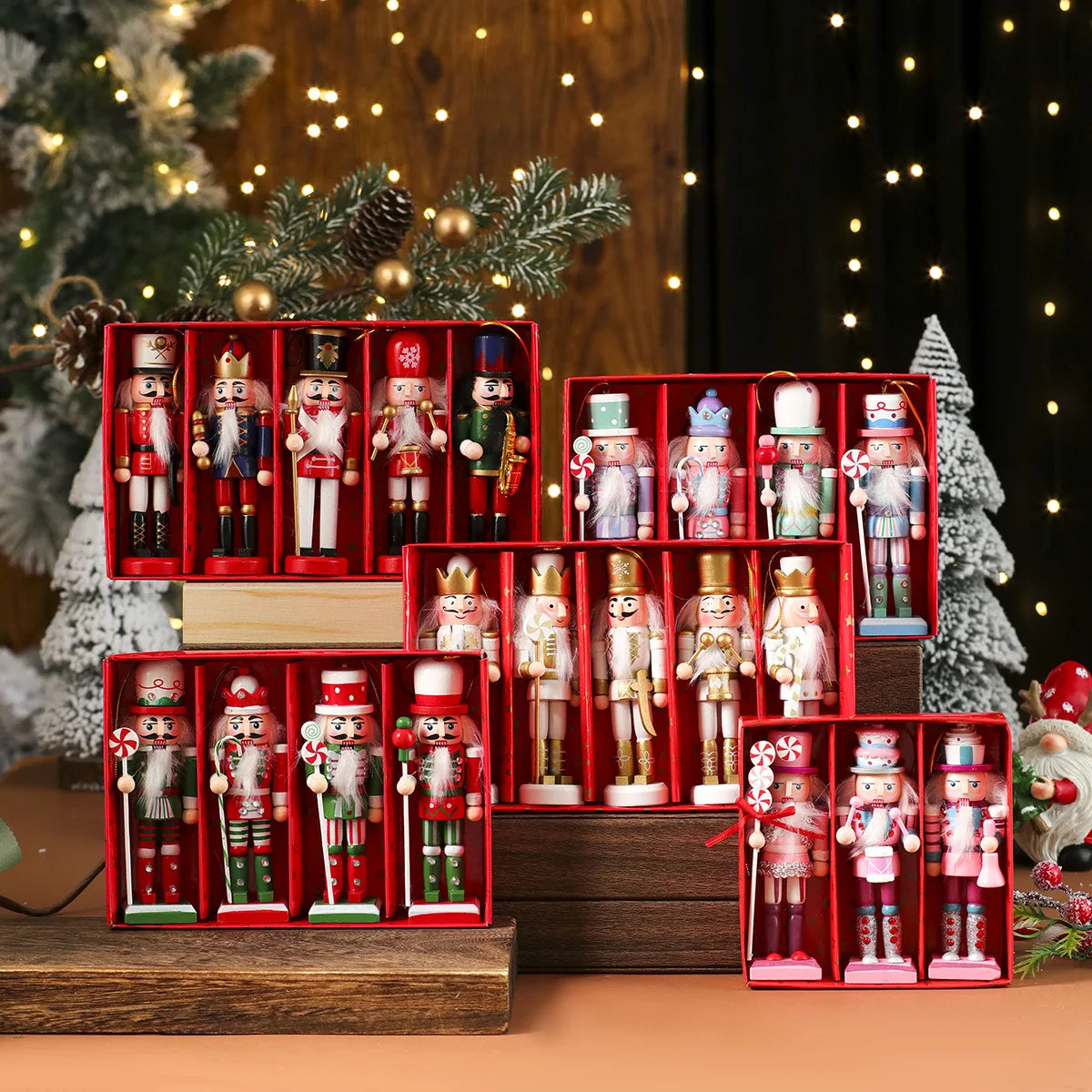 3/4/5Pcs Wooden Christmas Nutcracker Ornaments – Classic Soldier Figures for Festive Tree Hanging Decorations