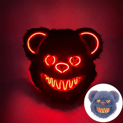 Scary Neon Light Mask – Killer Bear LED Cosplay for Halloween