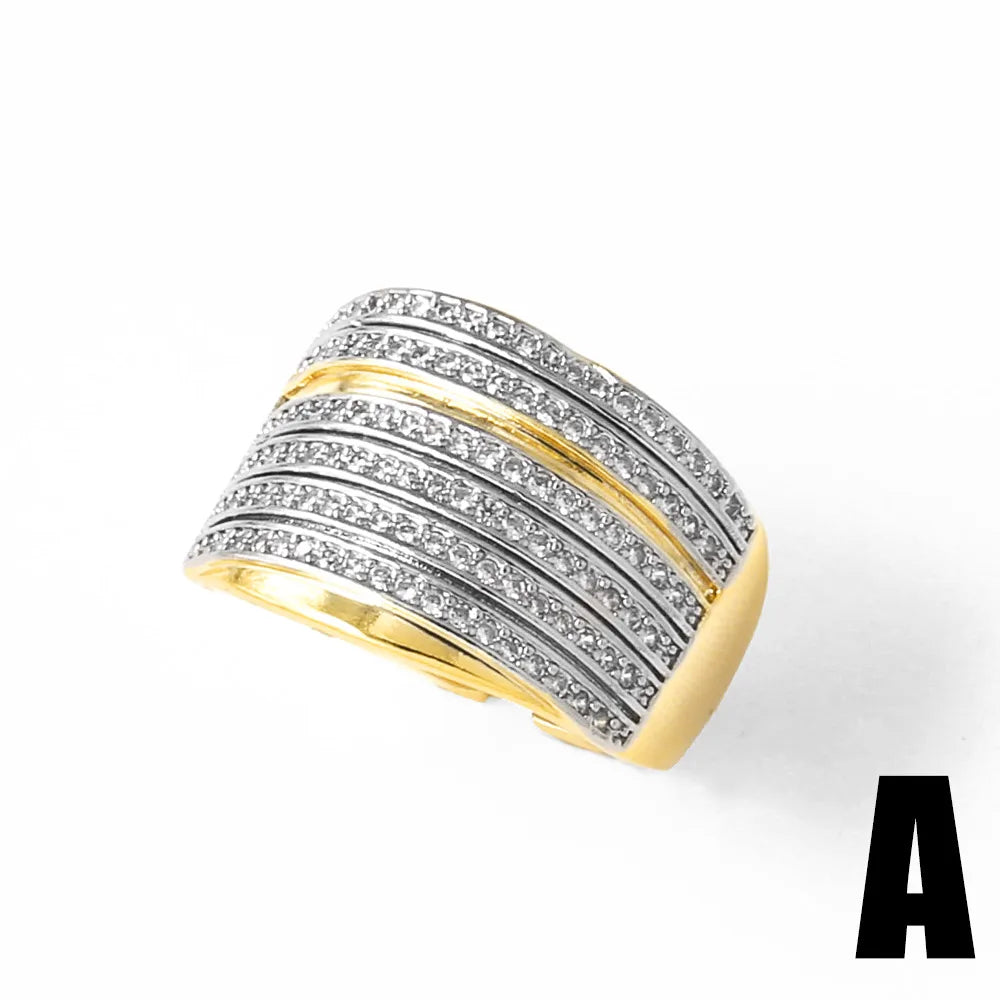 18K Gold Plated Open Rings with Sparkling Zircon – Elegant Women’s Pavé Fashion Jewellery