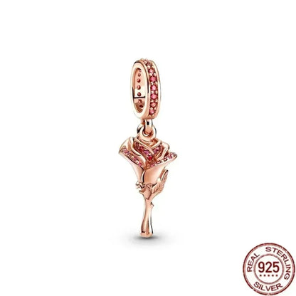 925 Sterling Silver Pink Daisy Flower Spacer Charms – Butterfly, Heart & Bird Beads for DIY Bracelet & Necklace Jewellery