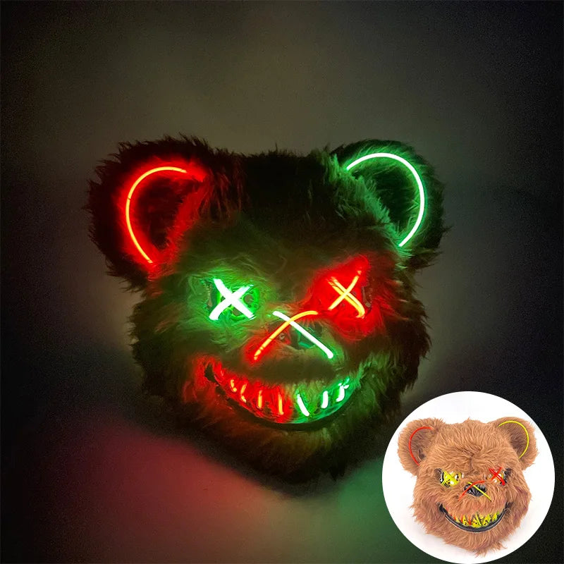 Scary Neon Light Mask – Killer Bear LED Cosplay for Halloween