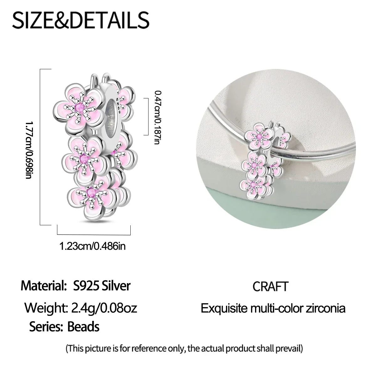 925 Sterling Silver Pink Daisy Flower Spacer Charms – Butterfly, Heart & Bird Beads for DIY Bracelet & Necklace Jewellery