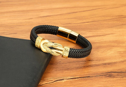 XQNI Stainless Steel Bracelets Weave Black/Brown Leahter Magnetic Buckle Rope Jewelry Accessories Bangles Gifts for Men Friend