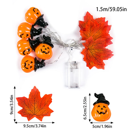 LED Pumpkin & Maple Leaf Garland – Autumn Fairy String Lights for Parties, Weddings & Seasonal Décor