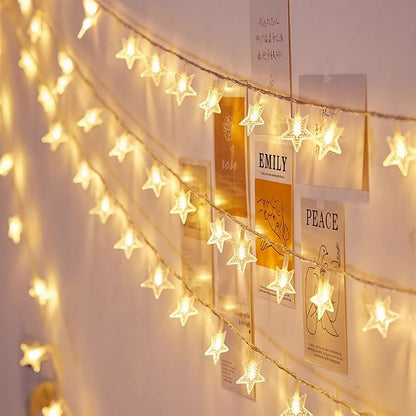 LED Christmas String Lights Star & Snowflake – Festive Clear Acrylic Fairy Lights for Home & Tree Decor