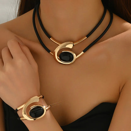 Geometric Jewelry Set for Women – Luxury Gemstone Necklace & Bracelet Set | Elegant Cross-Border Designer Style