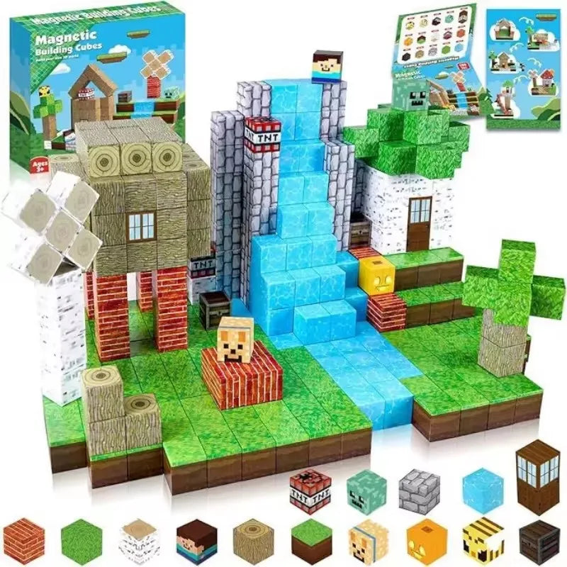 Magnetic Building Blocks Mine Magnet World Construction Set Stacking Magnet Cube STEM Sensory Toys for Boy Girl Kids Age 3+