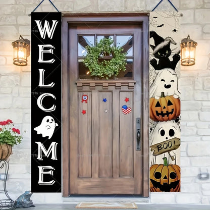 Pumpkin Ghost Trick or Treat Couplets Banner Halloween Party Decorations Porch Sign Indoor Outdoor Wall Hanging Background