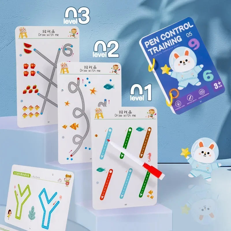 Reusable Magic Tracing Workbook – Montessori Handwriting & Drawing Practice Book for Children