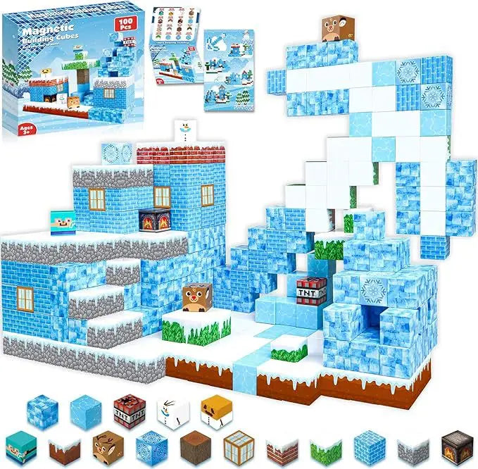 Magnetic Building Blocks Mine Magnet World Construction Set Stacking Magnet Cube STEM Sensory Toys for Boy Girl Kids Age 3+