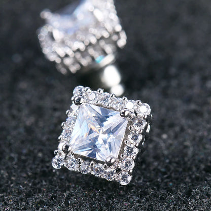 Classic AAA Cubic Zirconia Stud Earrings for Women – White Gold Plated Round Crystal Fashion Jewellery