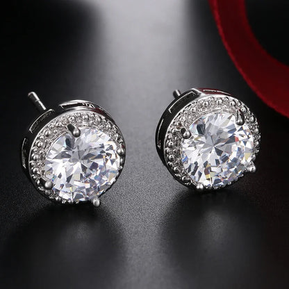 Classic AAA Cubic Zirconia Stud Earrings for Women – White Gold Plated Round Crystal Fashion Jewellery