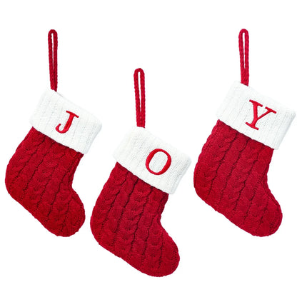 Personalised Knitted Christmas Stocking – A-Z Letter Snowflake Xmas Decoration for Home & Tree
