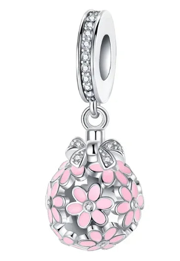 925 Sterling Silver Pink Daisy Flower Spacer Charms – Butterfly, Heart & Bird Beads for DIY Bracelet & Necklace Jewellery