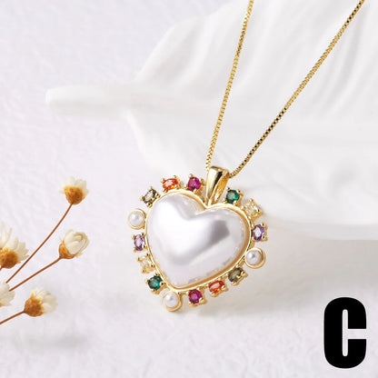 ASJEWELRY White Pearl Shell Bee & CZ Crystal Heart Necklace for Women – Elegant Zircon Jewellery Gift