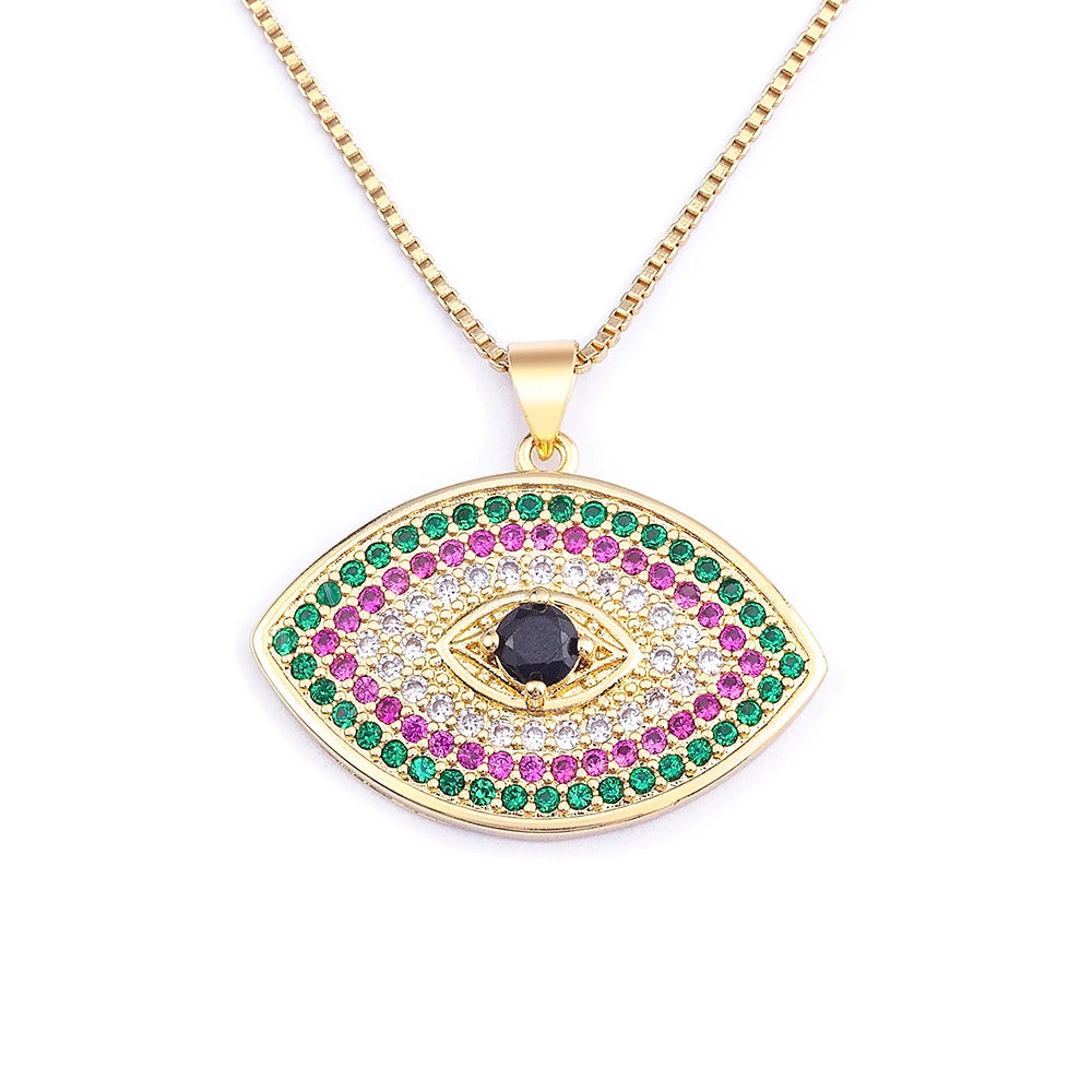 Turkish Evil Eye Pendant Necklace with Colourful Zircon – Unisex Lucky Protection Choker, Classic Gift Jewellery