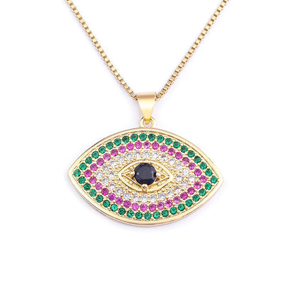 Turkish Evil Eye Pendant Necklace with Colourful Zircon – Unisex Lucky Protection Choker, Classic Gift Jewellery