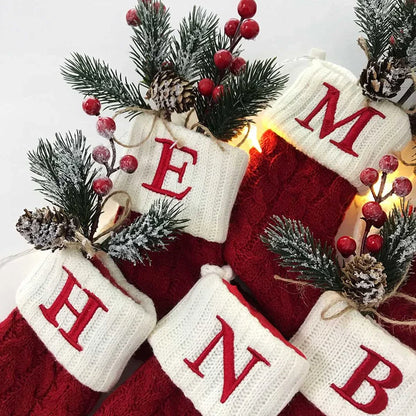 Personalised Knitted Christmas Stocking – A-Z Letter Snowflake Xmas Decoration for Home & Tree