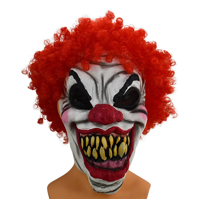 Terrifying Halloween Flame Clown Mask – Realistic Latex Horror Zombie Joker with Wig | Scary Masquerade Party Prop