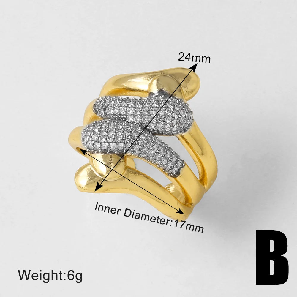 18K Gold Plated Open Rings with Sparkling Zircon – Elegant Women’s Pavé Fashion Jewellery