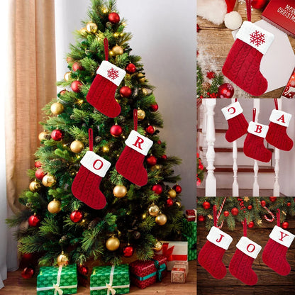 Personalised Knitted Christmas Stocking – A-Z Letter Snowflake Xmas Decoration for Home & Tree