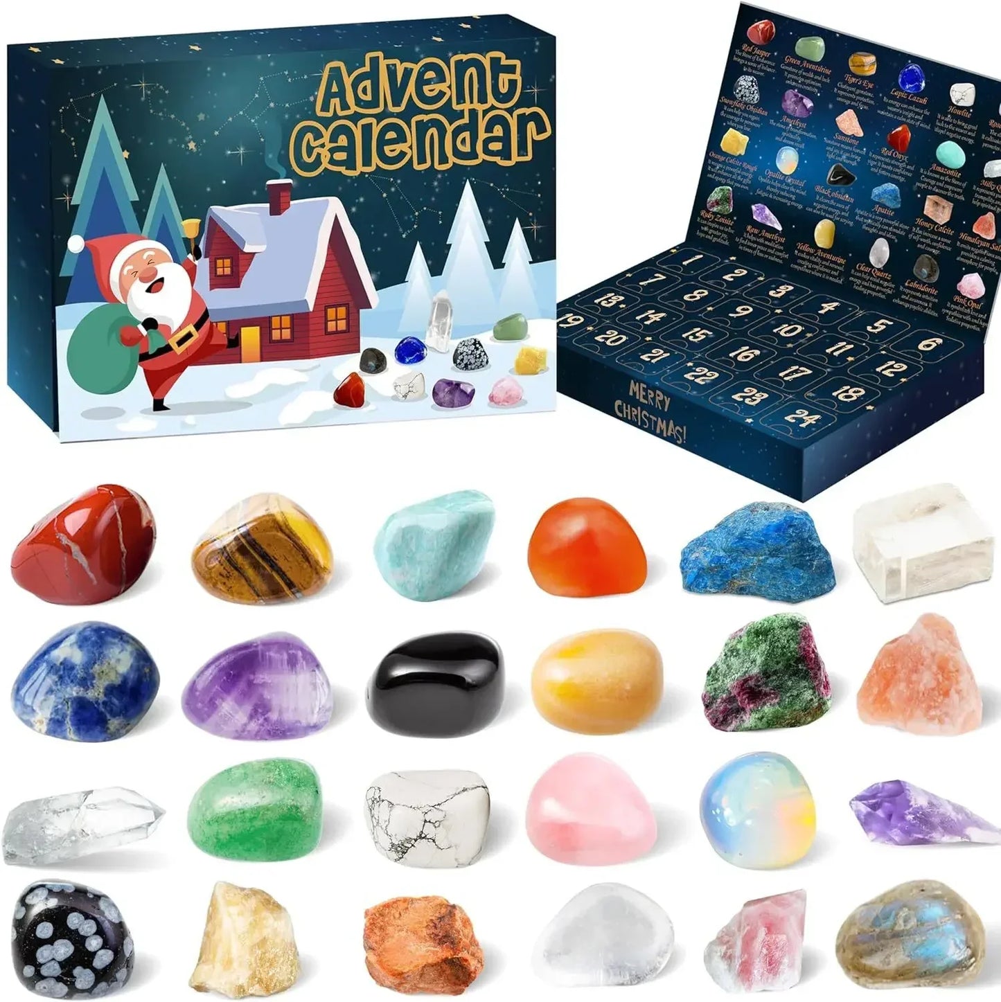 24 Days Christmas Crystal Advent Calendar – Natural Gemstone Collection Gift Box for Kids 2025