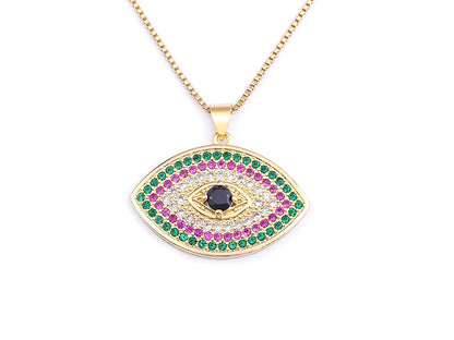 Turkish Evil Eye Pendant Necklace with Colourful Zircon – Unisex Lucky Protection Choker, Classic Gift Jewellery