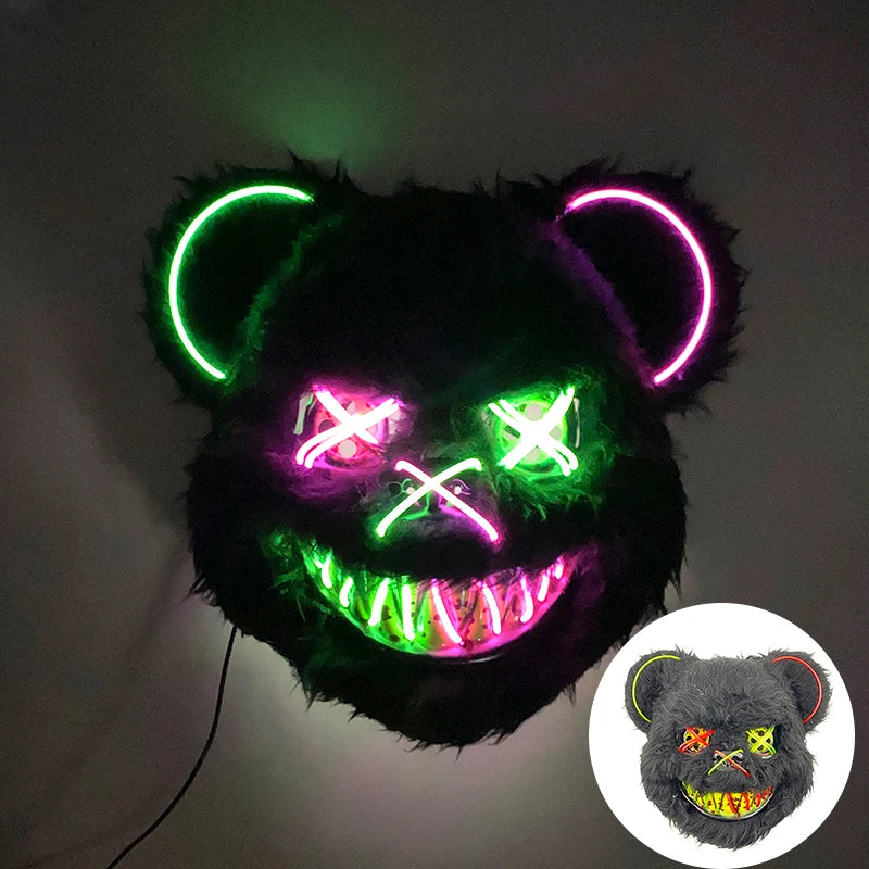 Scary Neon Light Mask – Killer Bear LED Cosplay for Halloween