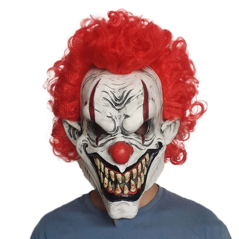 Terrifying Halloween Flame Clown Mask – Realistic Latex Horror Zombie Joker with Wig | Scary Masquerade Party Prop