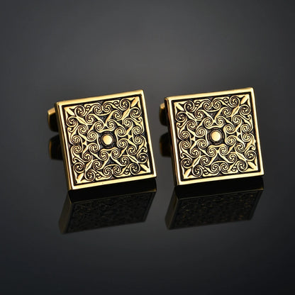 Luxury Enamel Copper Laser-Cut Lattice Cufflinks with Gemstone & Dragon Design – Premium French Shirt Cuff Links for Men’s Weddings & Formal Suits