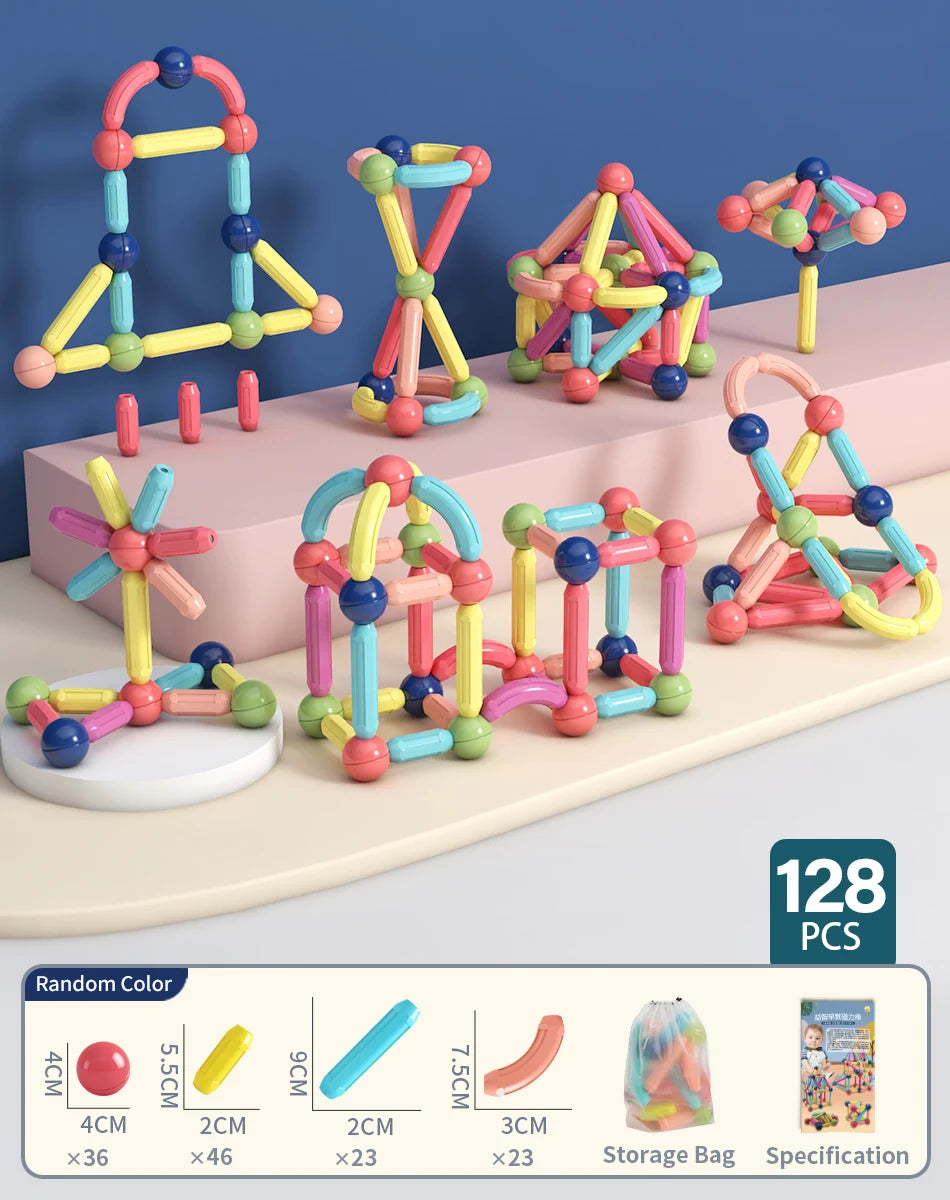 Magnetic Building Sticks Blocks – 3D STEM Construction Puzzle Toy Gift for Kids & Toddlers