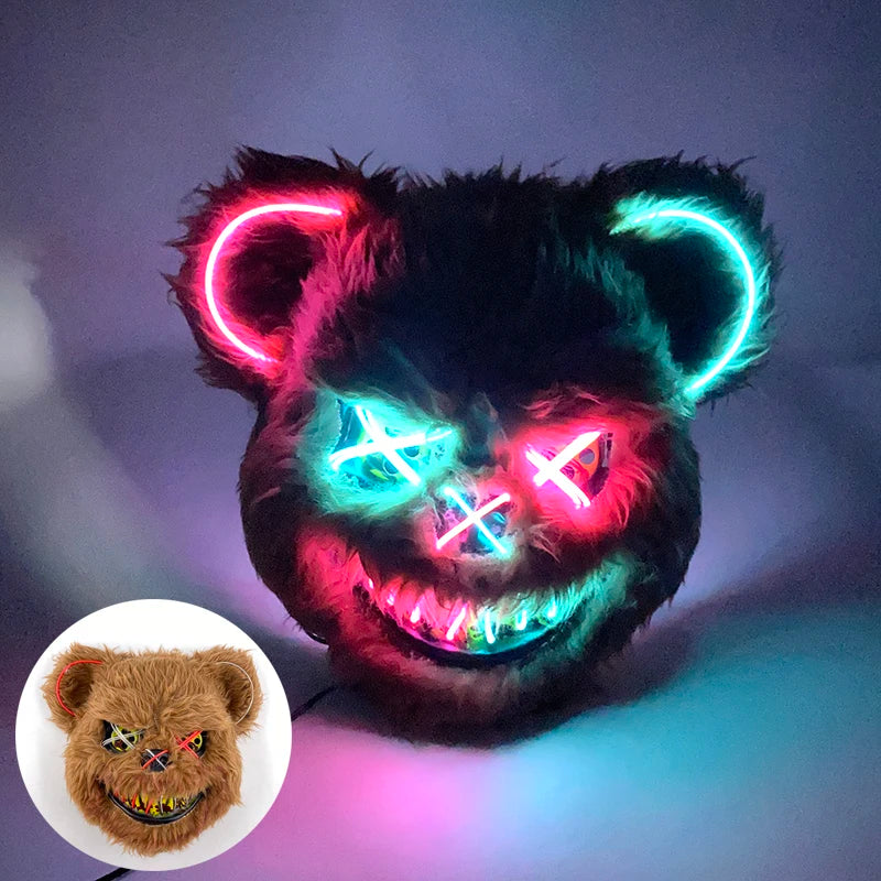 Scary Neon Light Mask – Killer Bear LED Cosplay for Halloween