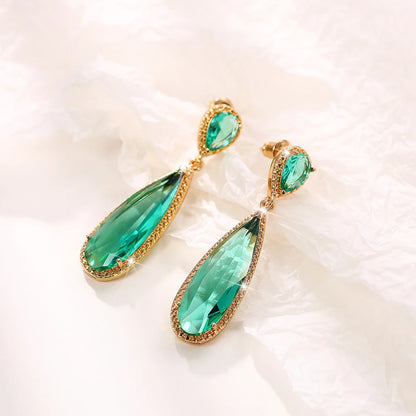 Elegant Green & Purple CZ Water Drop Dangle Earrings for Women – Huitan Luxury Wedding & Party Jewellery