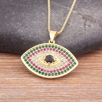 Turkish Evil Eye Pendant Necklace with Colourful Zircon – Unisex Lucky Protection Choker, Classic Gift Jewellery