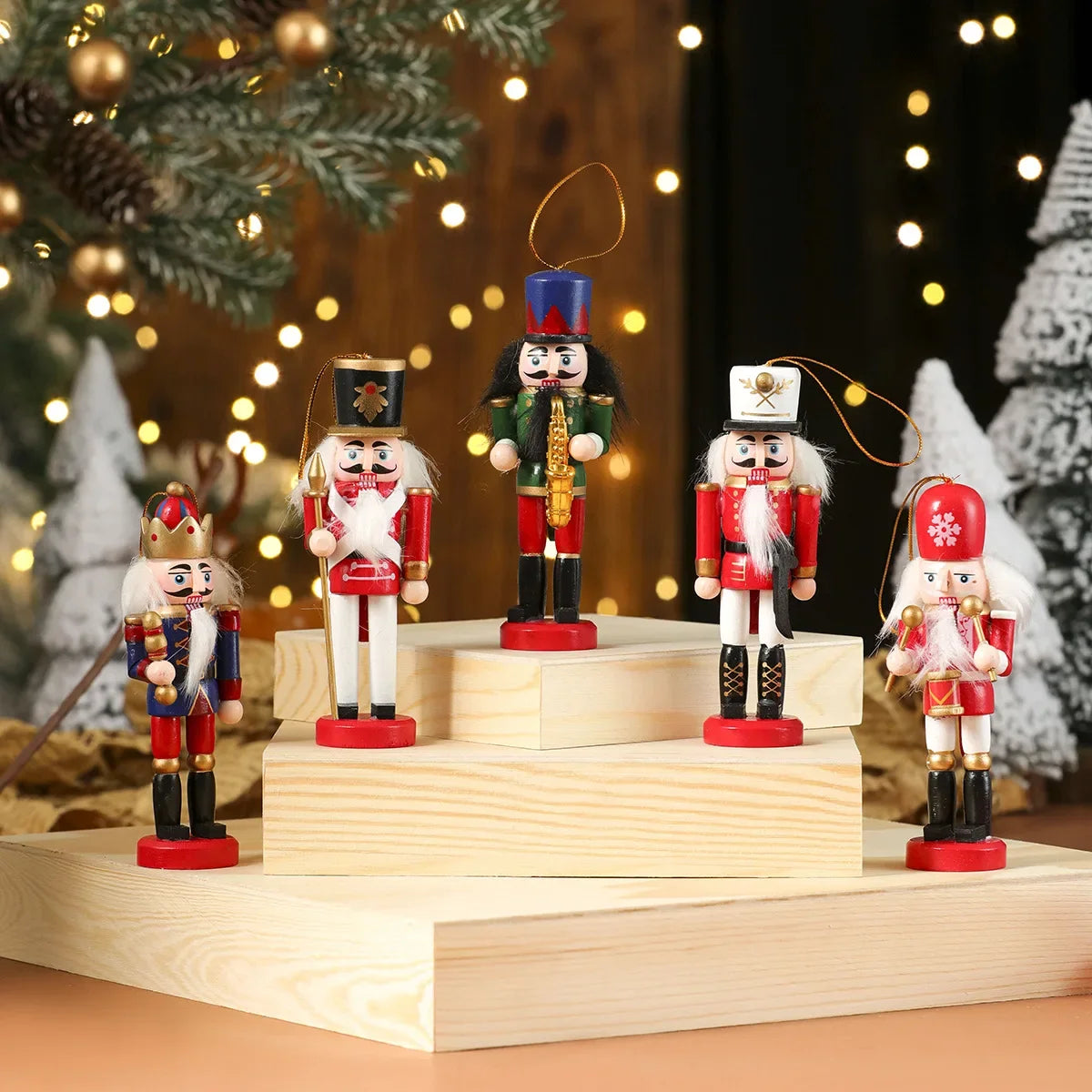 3/4/5Pcs Wooden Christmas Nutcracker Ornaments – Classic Soldier Figures for Festive Tree Hanging Decorations