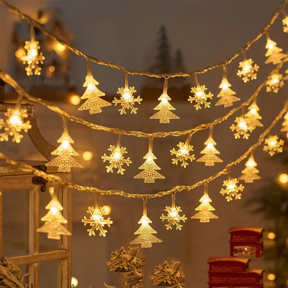 LED Christmas String Lights Star & Snowflake – Festive Clear Acrylic Fairy Lights for Home & Tree Decor