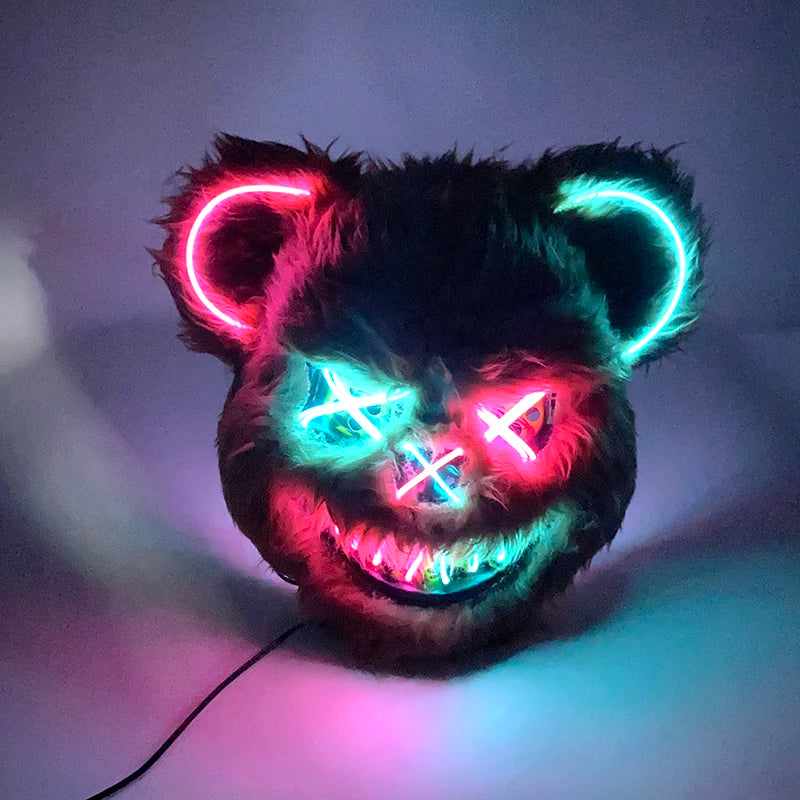Scary Neon Light Mask – Killer Bear LED Cosplay for Halloween