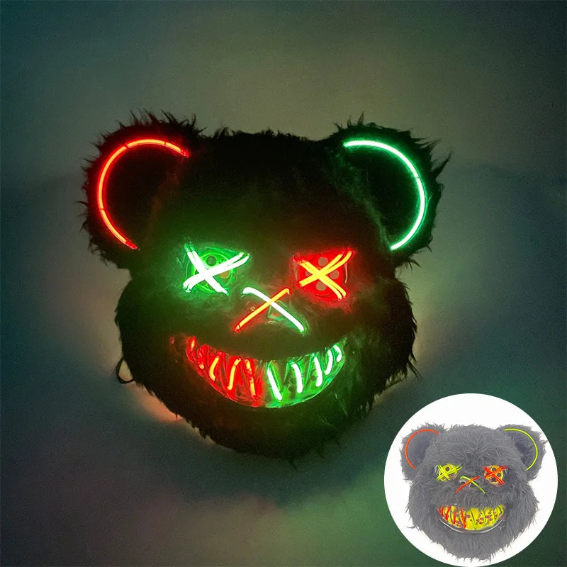Scary Neon Light Mask – Killer Bear LED Cosplay for Halloween