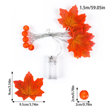 LED Pumpkin & Maple Leaf Garland – Autumn Fairy String Lights for Parties, Weddings & Seasonal Décor