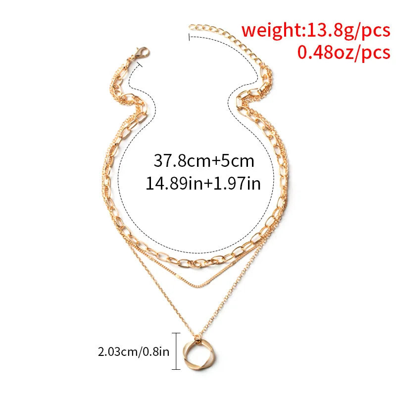 Multilayer Pendant Necklace for Women – Vintage Alloy Circle Star Charm Layered Choker Jewellery