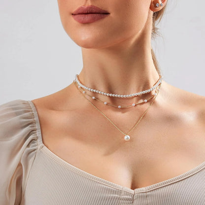 Gold Plated Dainty Layered Pearl Necklace for Women – Elegant Choker Jewellery & Anniversary Gift