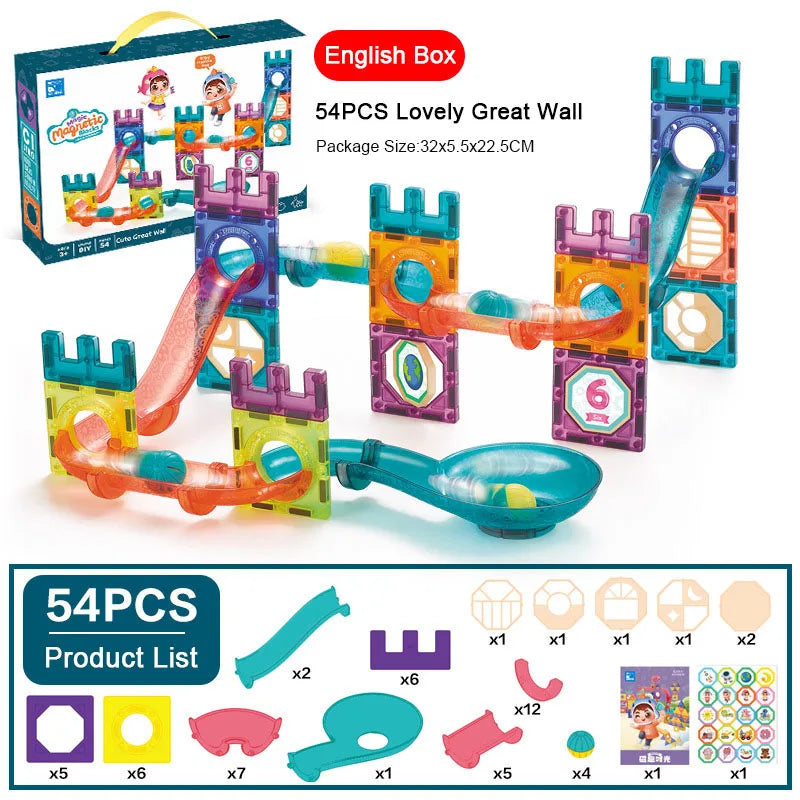 LED Magnetic Blocks Track Building Brick Bead Ball Children Toys Construction Competition Running Pipeline Building Blocks