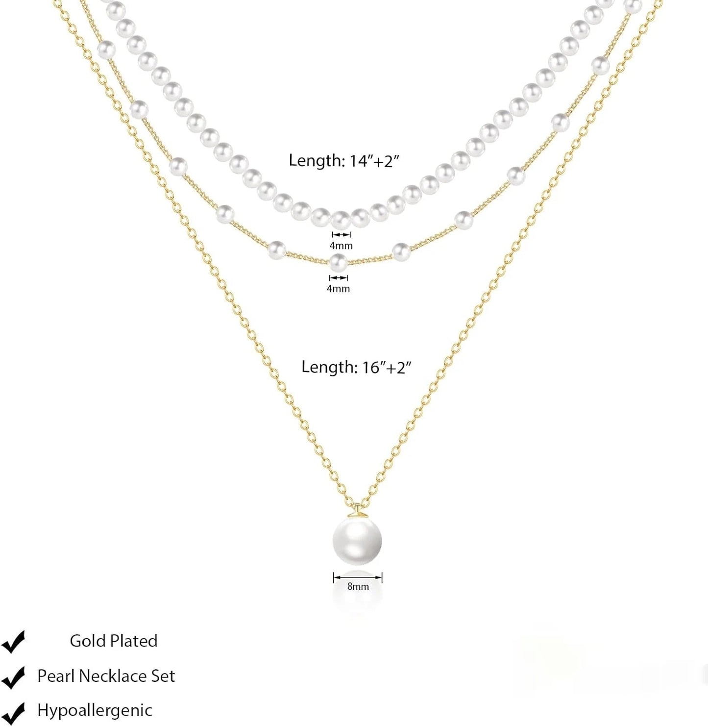 Gold Plated Dainty Layered Pearl Necklace for Women – Elegant Choker Jewellery & Anniversary Gift