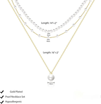 Gold Plated Dainty Layered Pearl Necklace for Women – Elegant Choker Jewellery & Anniversary Gift