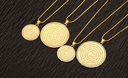 AIBEF S/L Relief Coin Pendant Necklace – Vintage Copper Medallion Design for Women & Men, Fashion Jewelry Gift