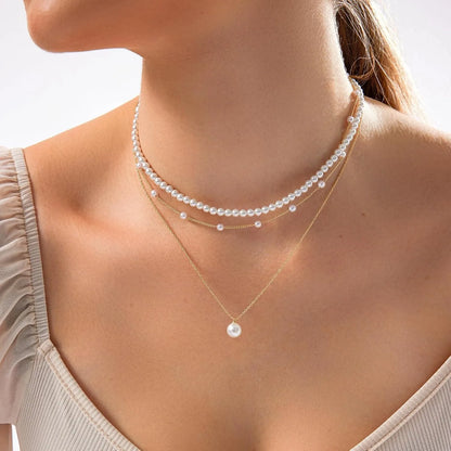 Gold Plated Dainty Layered Pearl Necklace for Women – Elegant Choker Jewellery & Anniversary Gift